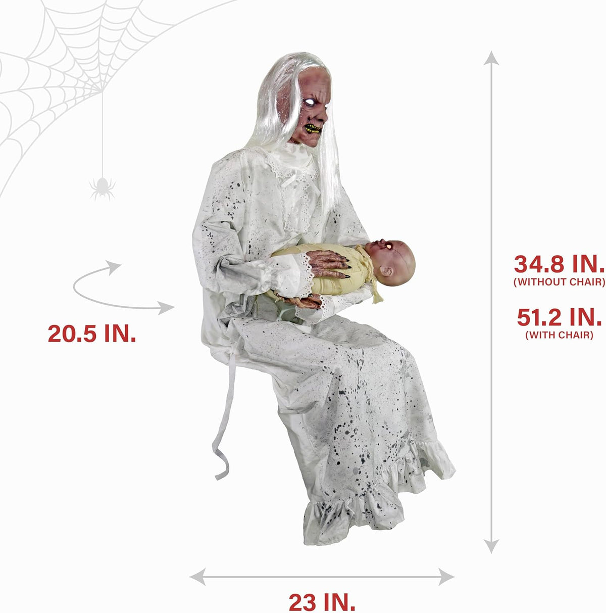 Haunted Hill Farm Life-Size Animatronic Gravely Granny by Tekky Halloween Decoration with Motion-Activated Sounds