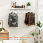 Homode Coat Rack With Wall Shelf, 29" Wooden Entryway Floating Shelf With Hooks Underneath, Hanging Coat Hanger for Bathroom, Living Room, Bedroom, Hallway, White
