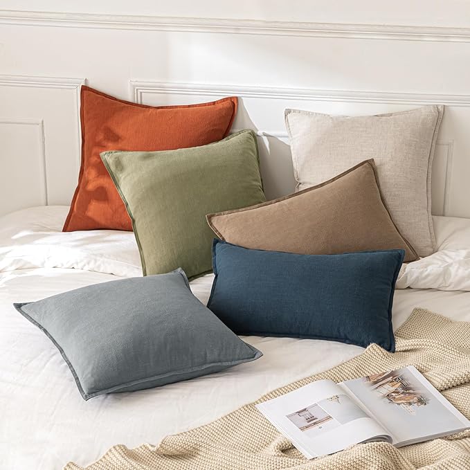 MIULEE Decorative Linen Euro Sham Pillow Covers 28x28 Inch Natural Beige | Boho - Image 5