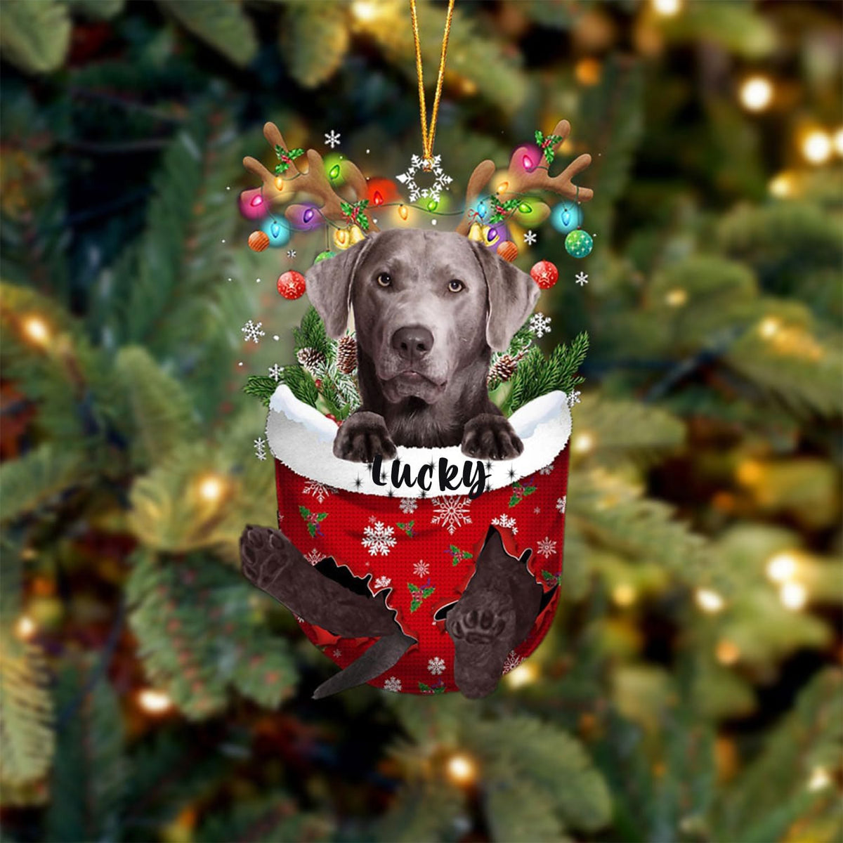 Silver Labrador Dog Christmas Ornament, Silver Labrador in Snow Pocket Christmas Tree Ornament, Dog Lovers Gift Idea Xmas Decor, Christmas Decorations for Tree, Christmas Ornament Gift for Dog Lovers