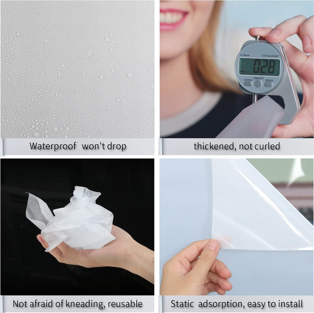 Frosted Glass Window Film with Tools,Reusable Window Privacy Film,Static Clings Window Film Kit for Home Bathroom and Office. (White, 17.5Inch×196.9Inch)