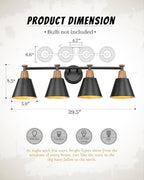 FEMILA 30" Bathroom Light Fixtures, 4 Light Vanity Lighting Fixtures with Wood Grain Paint and Black Finish, Light Fixtures for Bathroom Above Mirror, 4FG75B-4W BK