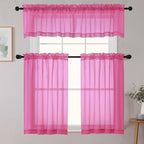 Kitchen Curtains 24 Inch Length Tier 2 Pieces, Hot Pink Sheer Curtain Solid - Image 8