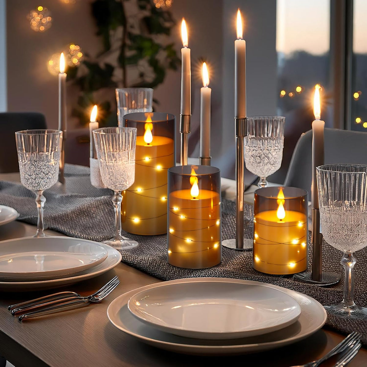 Aignis Flickering Flameless Candles Battery Operated Candles LED Candles with Remote Timer for Home/Wedding/Birthday/Holiday Decor, Grey 3D Flame Set of 3 (D3 xH4 5" 6")