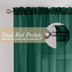 Hunter Green Sheer Curtains 54 Inch Length 2 Panels, Voile Light Filtering - Image 2