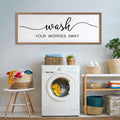 Wash Your Worries Away Wall Art Sign 32"×12" Laundry Room Large Wood Framed Restroom Toilet Wall Decor Hanging (Wood)