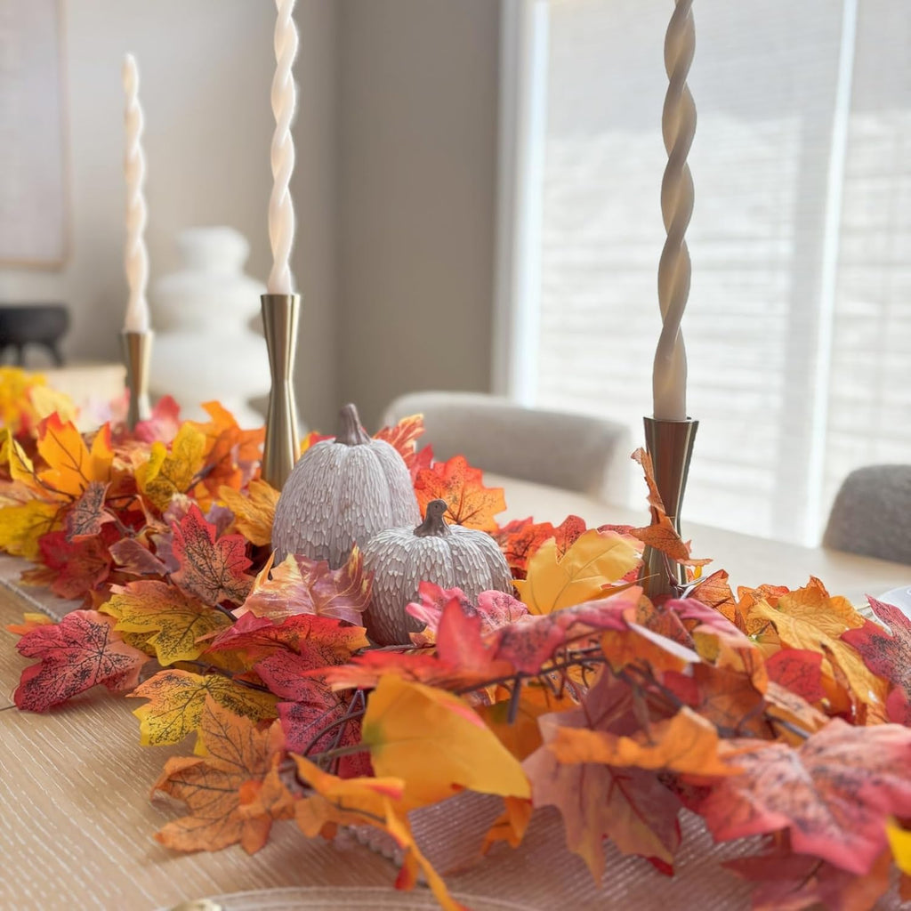 CQURE 20 Pack Fall Leaf Garland, Total 118Ft Artificial Fall Vines Autumn Garland Fall Maple Leaves Thanksgiving Decor for Home Wedding Fireplace Party