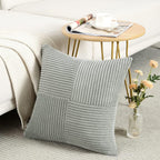 Fancy Homi 2 Packs Grey Decorative Throw Pillow Covers 16x16 Inch for Living Room Couch Bed Sofa, Rustic Farmhouse Boho Home Decor, Soft Corss Patchwork Corduroy Textured Square Cushion Case 40x40 cm