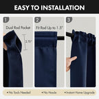 MIULEE Set of 4 Navy Blue 45 Inch Short Blackout Kitchen Window Curtains | - Image 5