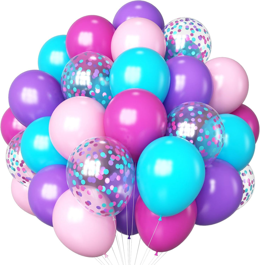 Pink Purple Blue Balloons 60 Pcs Hot Pink Light Pink Teal Purple Latex Balloon Pastel Purple Teal Pink Confetti Balloons for Kids Magic Theme Mermaid Princess Birthday Baby Shower Party Decor