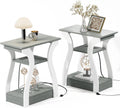 End Tables Living Room Set of 2,Grey End Table with Charging Station,Grey Side Table, Nightstand for Bedroom, 3 Tier End Table with Storage Shelf for Living Room