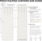 Joydeco Thick Linen Pinch Pleated Curtains 96 Inch Long 2 Panel Set - Image 9