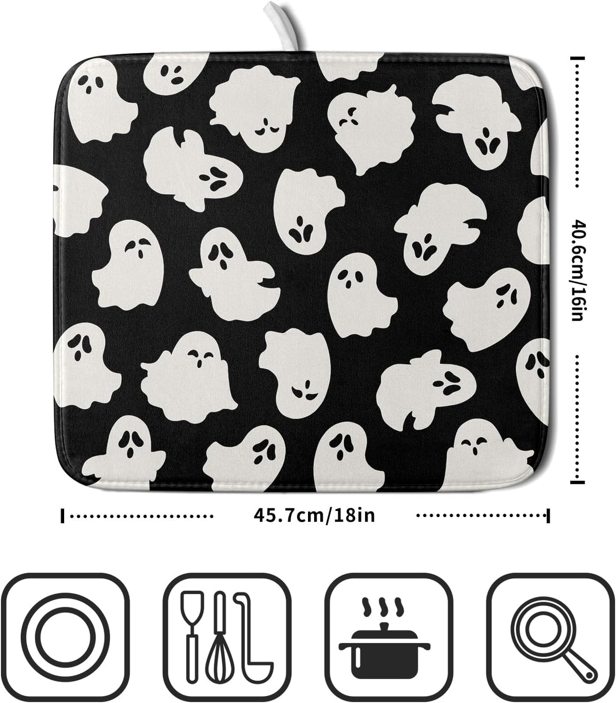 Halloween Dish Drying Mat for Kitchen Counter Cute Ghost Holiday Super Absorbent Reversible Microfiber Kitchen Countertop Protector Dishes Pad Small 16x18 inch