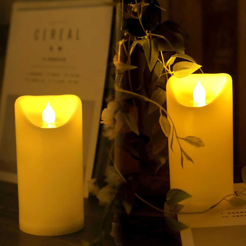 CANDLE CHOICE Outdoor Battery Operated Flameless Candles with Remote Timer Waterproof Flickering Plastic Electric LED Pillar Lights for Lantern Patio Garden Wedding Party Decorations 3x5 Inches 2 PCS