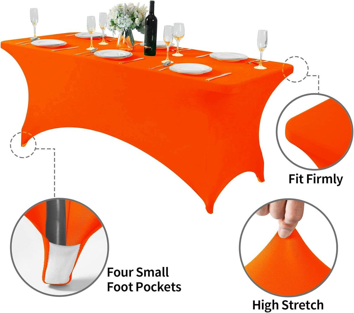 Spandex Table Cover for 6Ft or 4fT or 8ft Table Universal Fitted Stretch Tablecloth for Party, Banquet, Wedding and Events-Neon Orange
