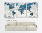Large Wall Art Canvas Wall Decor Living Room Vintage Giant Blue Map Pictures Office Decorations Rustic Decor Travel Paintings Oversized