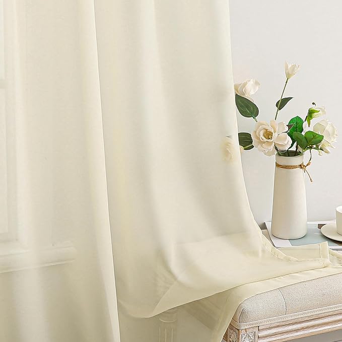 MIULEE Light Cream Sheer Curtains 54 X 84 Inches, 2 Panels | Solid Color - Image 5
