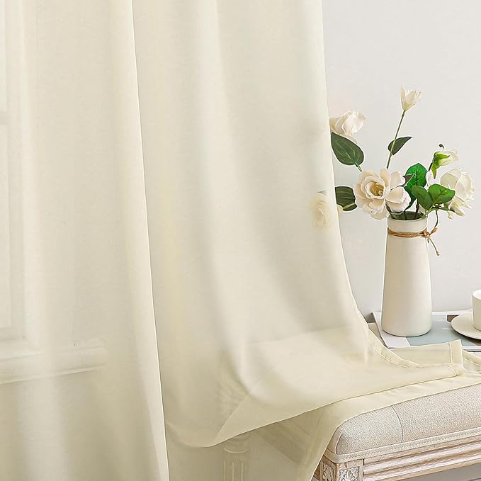 MIULEE Light Cream Sheer Curtains 54 X 63 Inches, 2 Panels | Solid Color - Image 5
