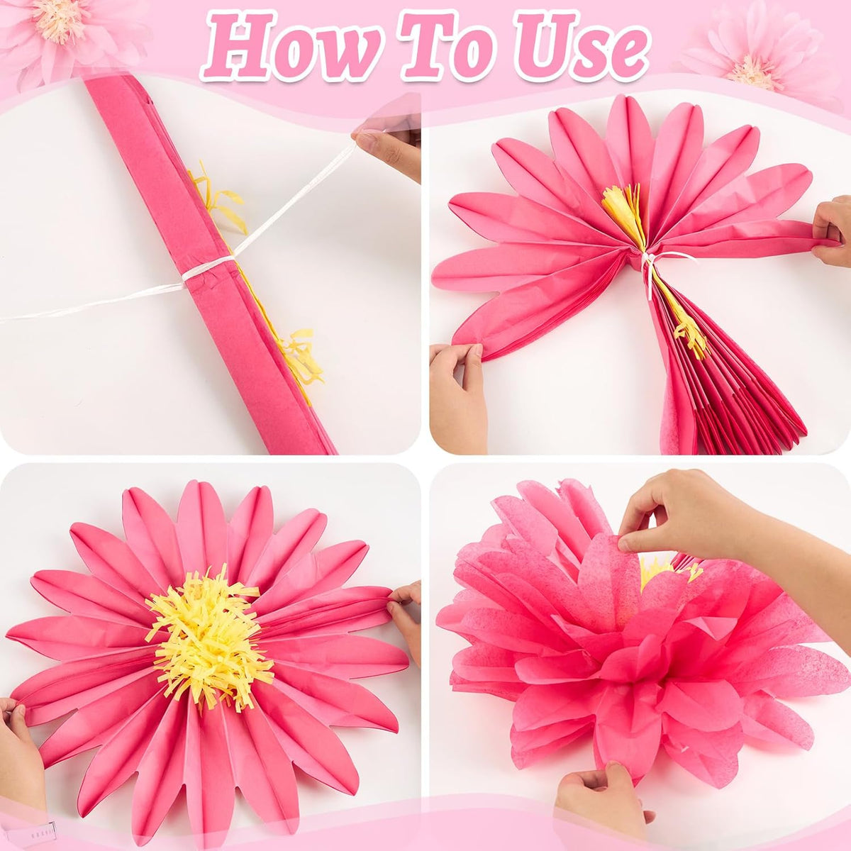 Homarkable 6 Pcs Large Pink Tissue Paper Flowers, 20 Inch Handcrafted Giant Paper Flowers for Spring Summer Party Wedding Birthday Backdrop Baby Shower Nursery Craft Outdoor Wall Decor