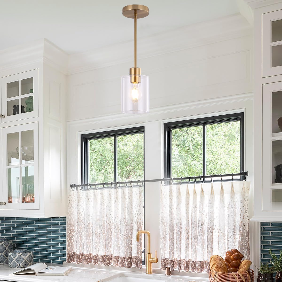 Brass Pendant Lights Kitchen Island - Gold Clear Glass Pendant Light Fixture Multiple Stems Rods 3 Units 12 Inch 3 Units 4 Inch (3 Pack Brass)