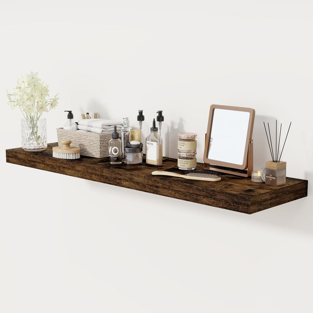 Floating Shelves 48 Inch Long, 12 Inch Deep Floating Shelves for Wall, 48 x 12 Large Wall Shelves for Home Storage & Display, 2" Thicked Floating Shelf for Bedroom, Living Room, Rustic Brown, 1 Pack