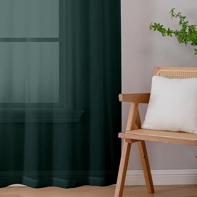 Chyhomenyc Christmas Sheer Curtains 84 Inches Long, 2 Panels, Hunter Green | - Image 2