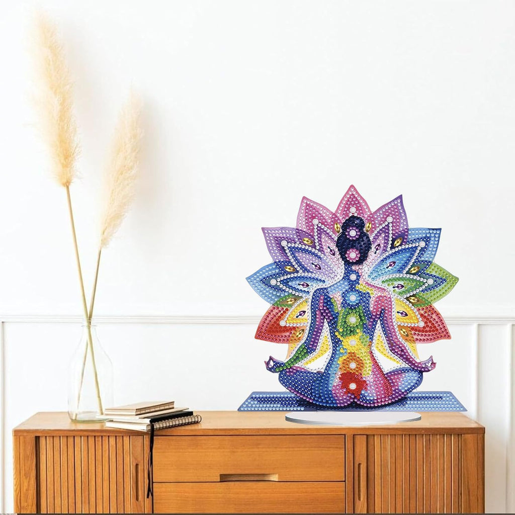 Diamond Painting Kits for Adults Beginners, 5D Full Drill Yoga Crystal Art Desktop Ornament, DIY Single Sided Home Office Desk Decor, Creative Craft Gift Set with Tools