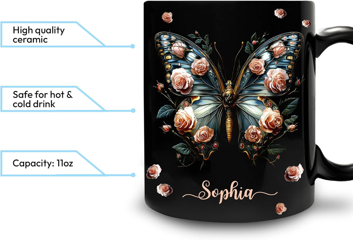 Hyturtle Personalized Butterfly 2D Print Mug - Butterfly Gifts For Women Lovers - Animal Gift For Bird Lover Her - Bird Gifts For Mom on Mother Day - Custom Name Coffee Cup Ceramic Mug 11 Oz 15 Oz