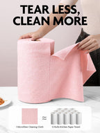 Fantasticlean Microfiber Cleaning Cloth Roll -40 Pack, Tear Away Microfiber Towels, 12" x 12", Reusable, Washable, Scratch Free, Ultra Absorbent Dish Rags for Car, Home, Garage or Shop (Pink)