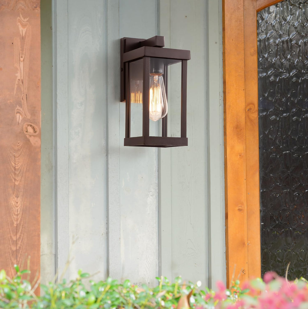 mirrea 11" Classic Outdoor Wall Sconce 1 Light in Oil Rubbed Bronze Rectangular Metal Frame and Clear Glass Shade Waterproof Porch Light Patio Light Pack of 2