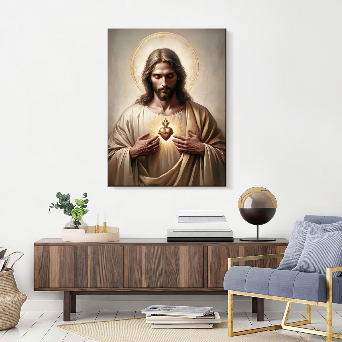 Framed Jesus Sacred Heart Religious CatholicWall Art Decor Canvas Print Print Poster Artwork Christian Home Decor Gallery for Bedroom Living Room 16x24 Inch Ready to Hang