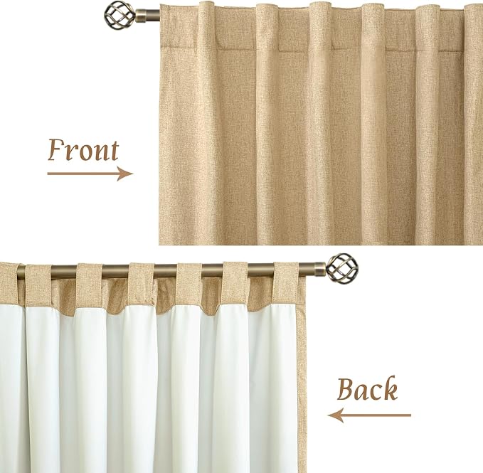 Natural 100% Blackout Linen Curtains 45 Inches 2 Panels, Burlap | Linen Textured - Image 8