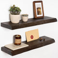 24" Floating Shelves, Live Edge Solid Elm Wood Floating Shelf, Wall Mounted Display Shelves with Heavy-Duty Bracket for Books, Rustic Wooden Shelf for Kitchen, Bathroom, Walnut Color, Set of 2