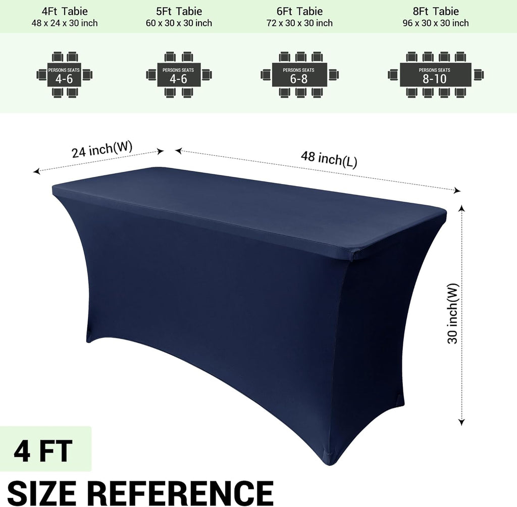Obstal 4Ft Stretch Spandex Table Cover for Standard Folding Tables - 2 Pack Universal Rectangular Fitted Tablecloth for Party, Banquet, Events, Trade Show (Navy Blue, 48L x 24W x 30H Inches)
