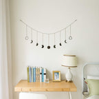 Mkono Moon Phase Wall Hanging Boho Aesthetic Room Decor Metal Moons Garland Hanging Art Bohemian Home Decoration for Girls Room Nursery Bedroom Livingroom Dorm, Ideal, Black, 50"