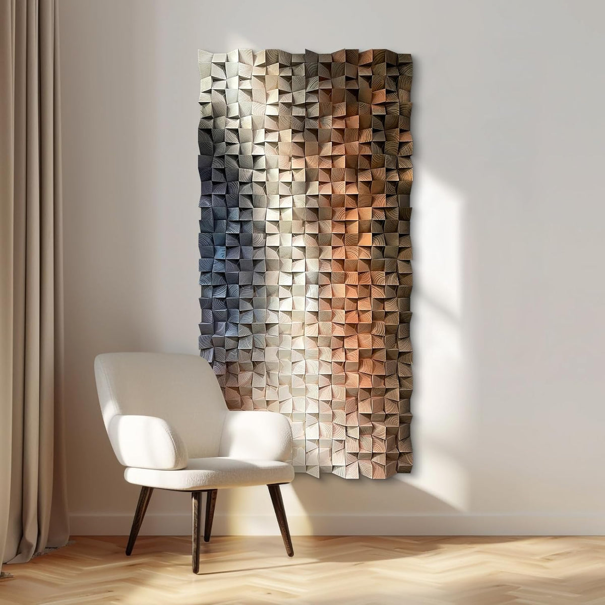 LIUZEYUE - 3D Wood Wall Art Decor Hand Crafted Wooden Blocks | Geometric Sculpture Art Modern Home Office Wall Art Easy Installation