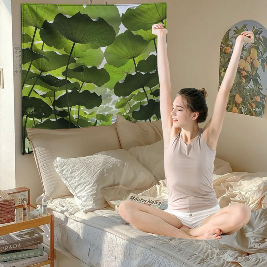FENDROM Nature Lotus Leaf Tapestry Plant Tapestry Green Natural Scenery Wall Hanging 3D Wall Art For Bedroom Living room Dorm