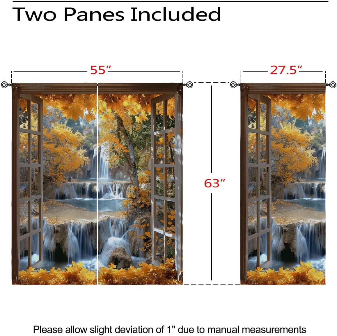 Landscape Blackout Curtains for Girls Boys Teens Home Decor, Nature 3D Autumn Fall Forest Maples Grommet Thermal Insulated Drapes Darkening Window Curtain for Bedroom Living Room, 55 x 63 Inch
