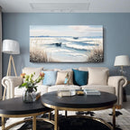 amatop Extra Large Wall Art for Living Room –Big Coastal Beach Minimalist Canvas Artwork with Sailboat Ocean Waves and Reeds Nautical Seascape Picture for Bedroom Decor Blue58x29 Inch