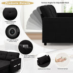 110 Inches Chenille Sectional Sofa w/Pull Out Sofa Bed & Adjustable Back, Tufted U Shaped Couch w/Two Storage Chaises, Sleeper Sectional Sofa w/USB Port & Cup Holders for Living Room, Black