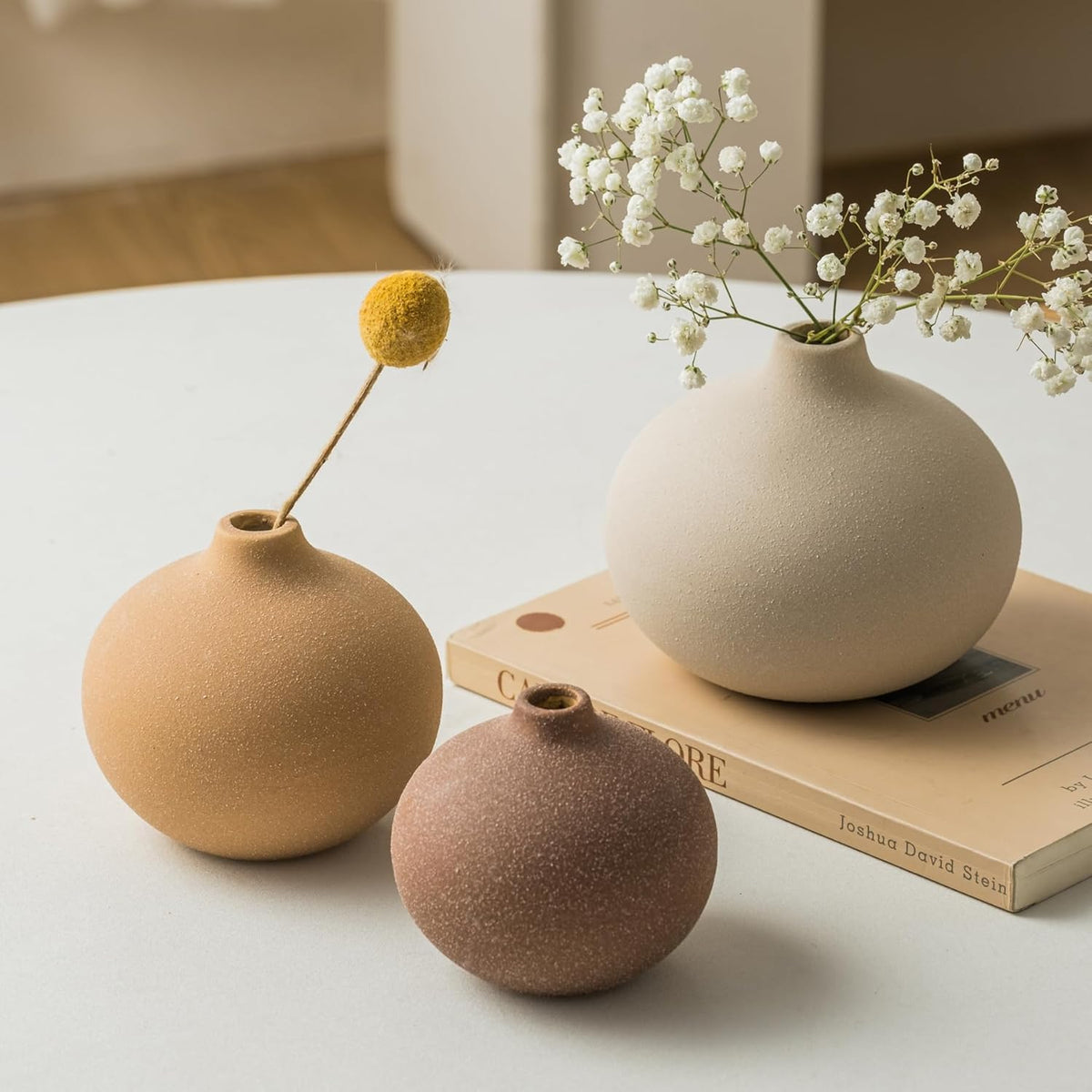Ceramic Vase Set of 3, Bud Vases for Modern Farmhouse Home Decor, Cute Vases, Small Flower Vases for Dining Table Centerpieces,Living Room,Shelf,Mantel and Entryway Display