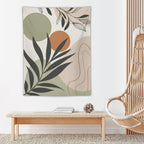Abstract Bohemian Mid Century Tapestry, Tropical Leaves Modern Geometric Archway Minimalist Bohemian Botanical Aesthetic Wall Hanging, Sage Green Gold Home Decor Art for Bedroom 40x60 Inch