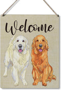 Qious Welcome Sign Gift Farmhouse Welcome Golden Retriever Wooden Hanging Sign Plaque Modern Wall Art Decor for Home Decoration 10 x 8 Inches