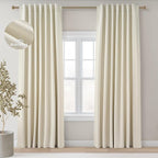 Topfinel 102 Inches Long Cream Colored Custom Total Blackout Linen Curtains by Topfinel