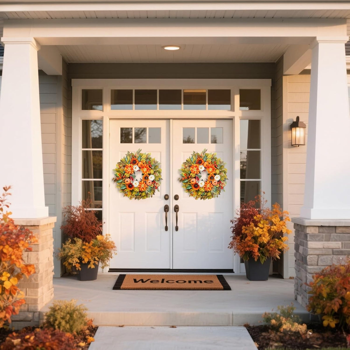 Fall Wreath for Front Door, 24 Inch Autumn Wreath with Pumpkins, Peony, Sunflowers & Dahlias, Fall Decorations for Home, Artificial Flowers Harvest and Thanksgiving Indoor & Outdoor