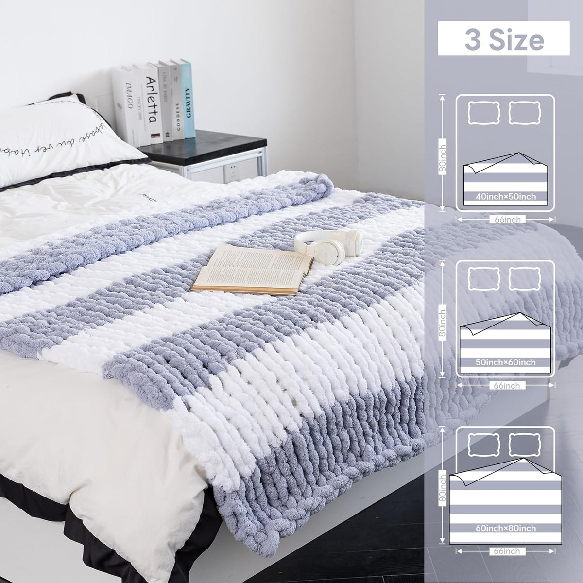 Chunky Knit Blanket - Luxury Soft Cozy 50 * 60 Throw Blanket,100% Woven Blanket Rope Knot Throw Blanket for Couch, Sofa, Home Decor, Gift - Machine Washable（White/Light Gray）