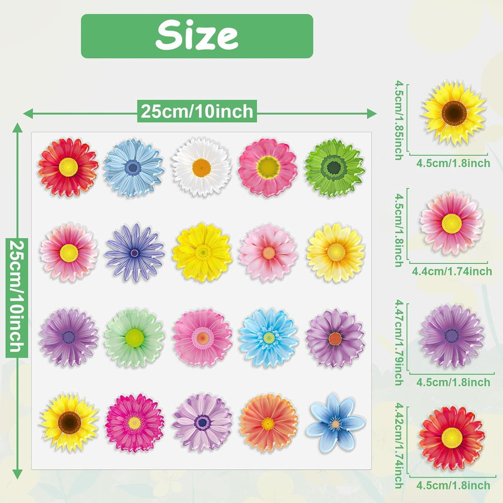 20PCS Spring Grow Flowers Thick Gel Cling Sunflowers Window Gel Cling Decals Sticker Flower Window Decoration for Kids Toddlers Home Airplane Classroom Nursery Spring Party Supplies Removable Reusable