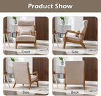 INZOY Mid Century Modern Accent Chair with High Back, Upholstered Living Room Chairs with Waist Cushion, Wood Frame Reading Armchair for Bedroom Sunroom, Beige