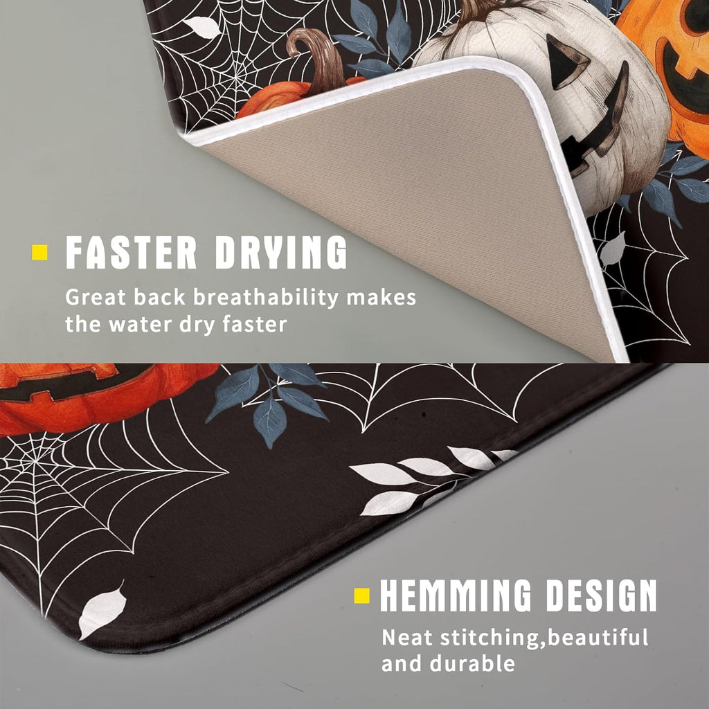 Halloween Dish Drying Mat for Kitchen Counter Spooky Pumpkins Spiderweb Super Absorbent Reversible Microfiber Kitchen Countertop Protector Dishes Pad Small 16x18 inch