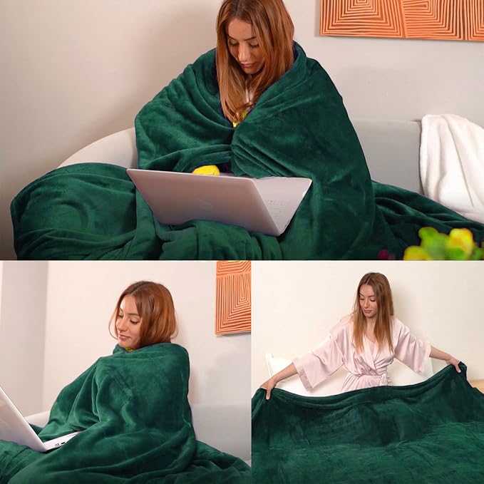 Forest Green Fleece Plush Throw Blanket 60"x80"for Couch Fuzzy Cozy Flannel | - Image 2